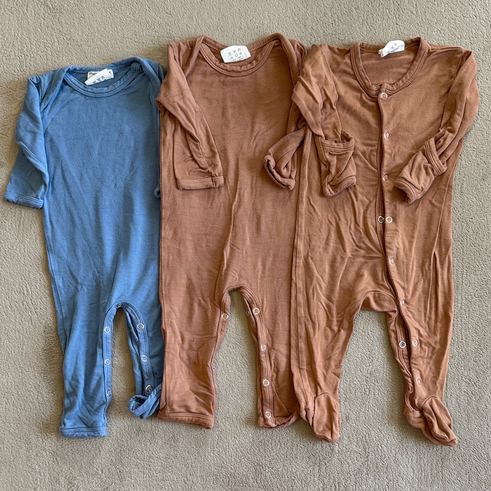 Spearmint Love Cozy Baby Footie & Rompers in Blue and Rust